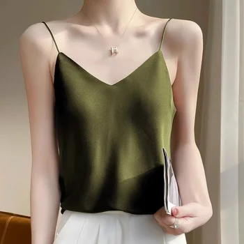 Casual Women Camis Tops Solid Spring Summer Tops Sexy V-neck Tank Tops Office Lady Top 2025 Fashion Korean Tank Top