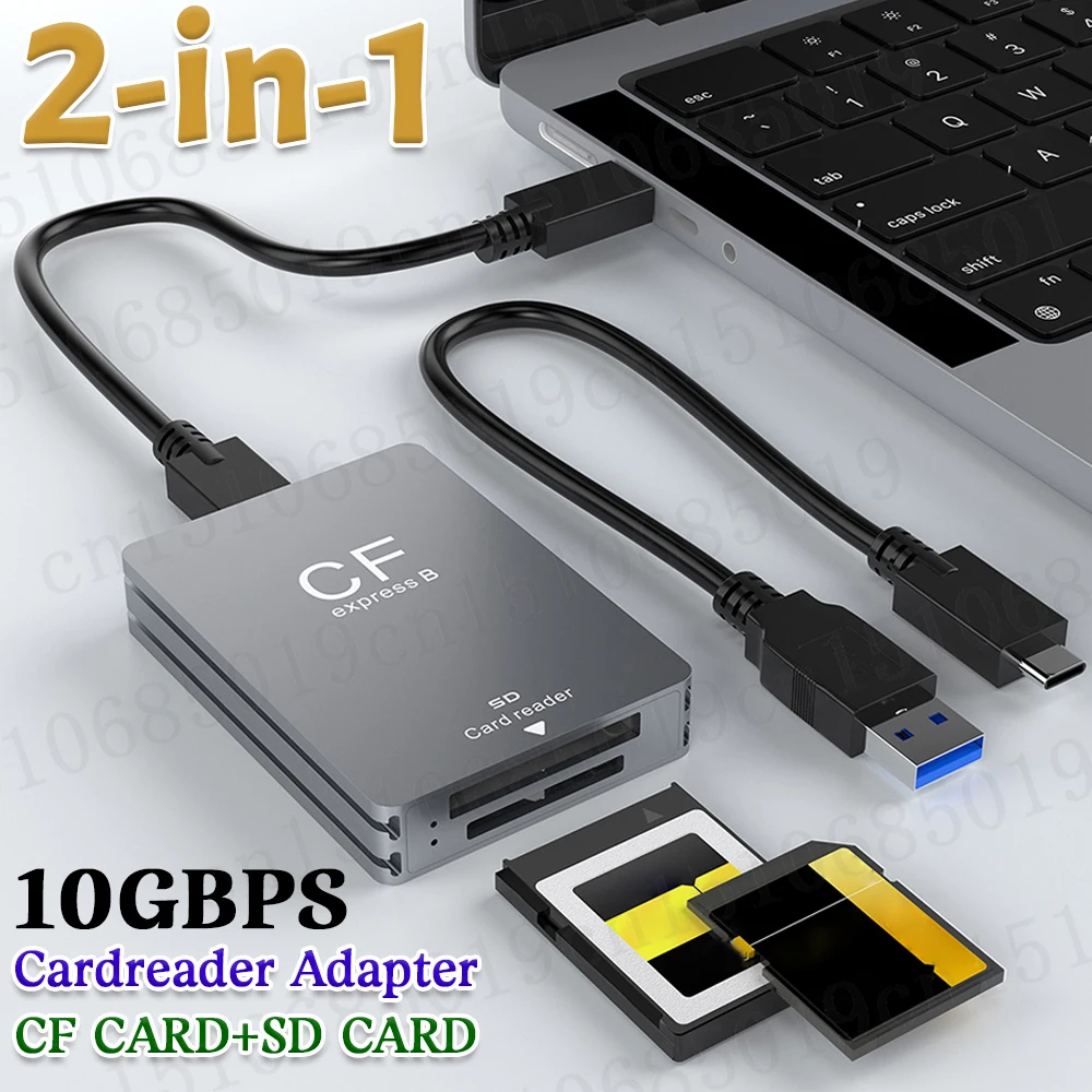 2 in 1 CFexpress Type B&SD Card Reader Portable CF Express Reader USB 3.2 10Gbps Dual-Slot USB C To C/A Cable For SLR