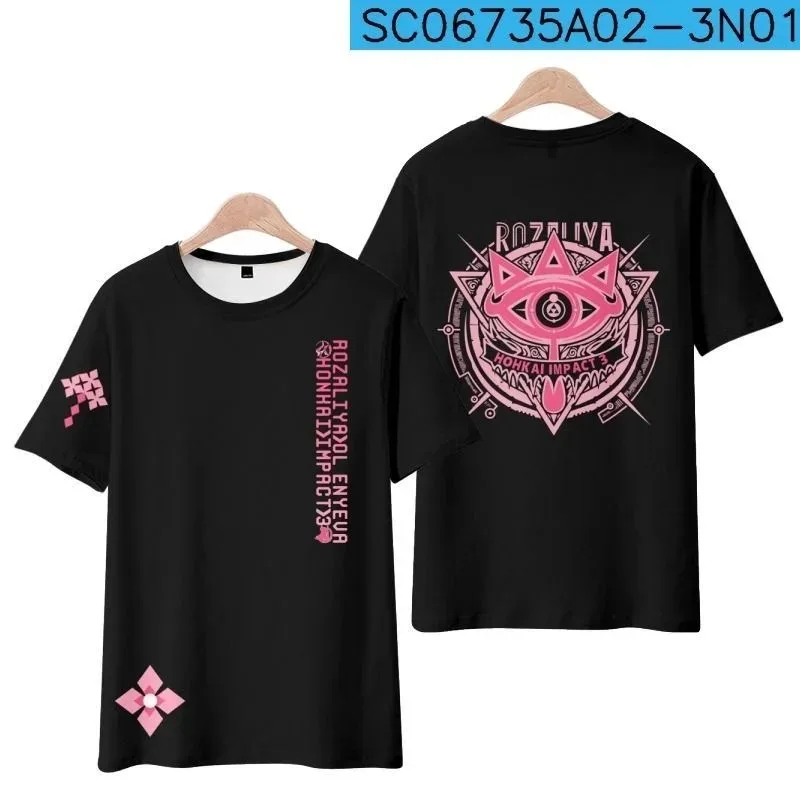 Honkai impact 3 rozaliya olenyeva printing 3d shirt summer fashion round neck short sleeve popular game streetwear 2024