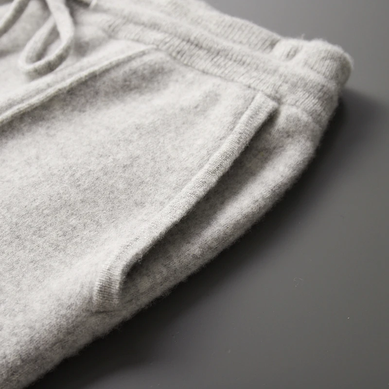 Autumn Winter 100% merino Wool Men's Wool Pants Thickened Knitted Long Pants Slim Fitting Solid Color Warm Flat Corner Pants 6