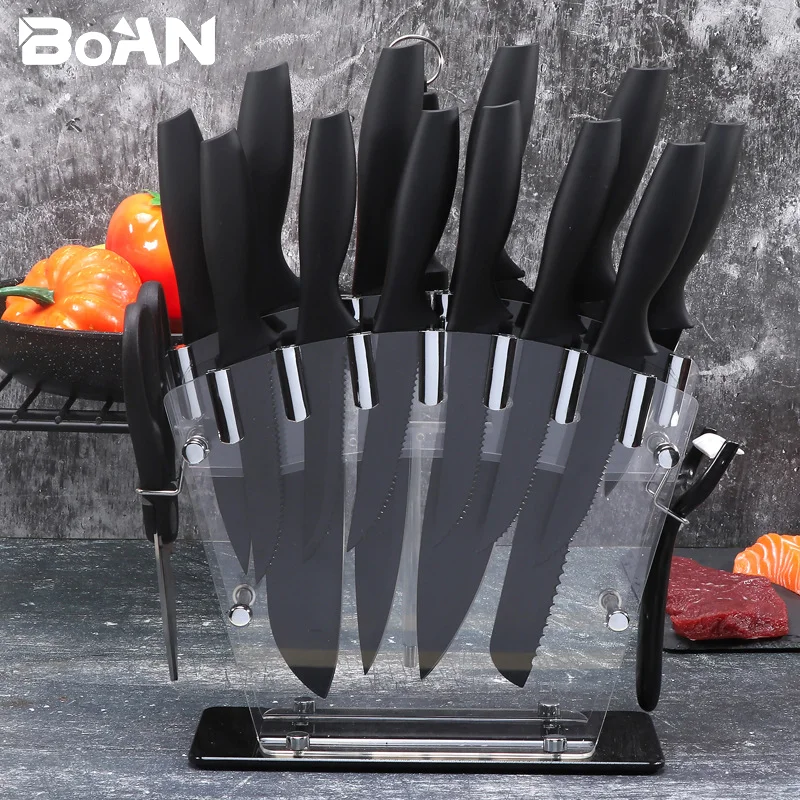 Knife Set, 15 Pcs Knife Sets for Kitchen with Block, Germany High Carbon  Stainless Steel Block Knife Set with Sharpener and 6 Serrated Steak Knives