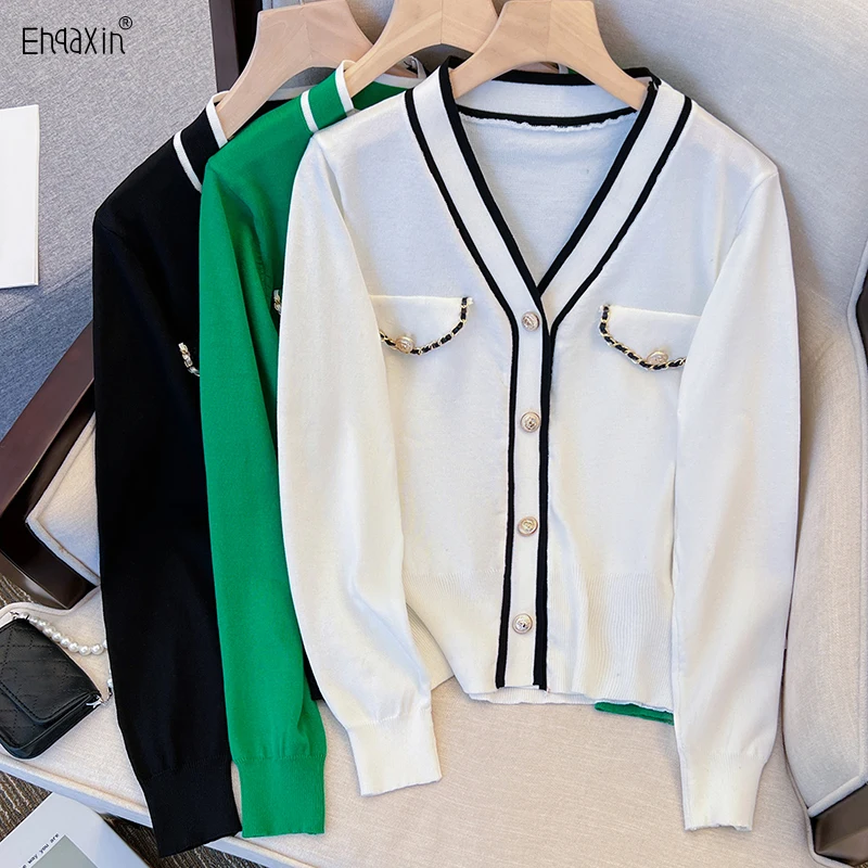 

EHQAXIN 2022 Autumn Winter Women's Sweater Fashion V-Neck New Loose Button Knitted Sweater Long-Sleeved Tops For Ladies M-5XL