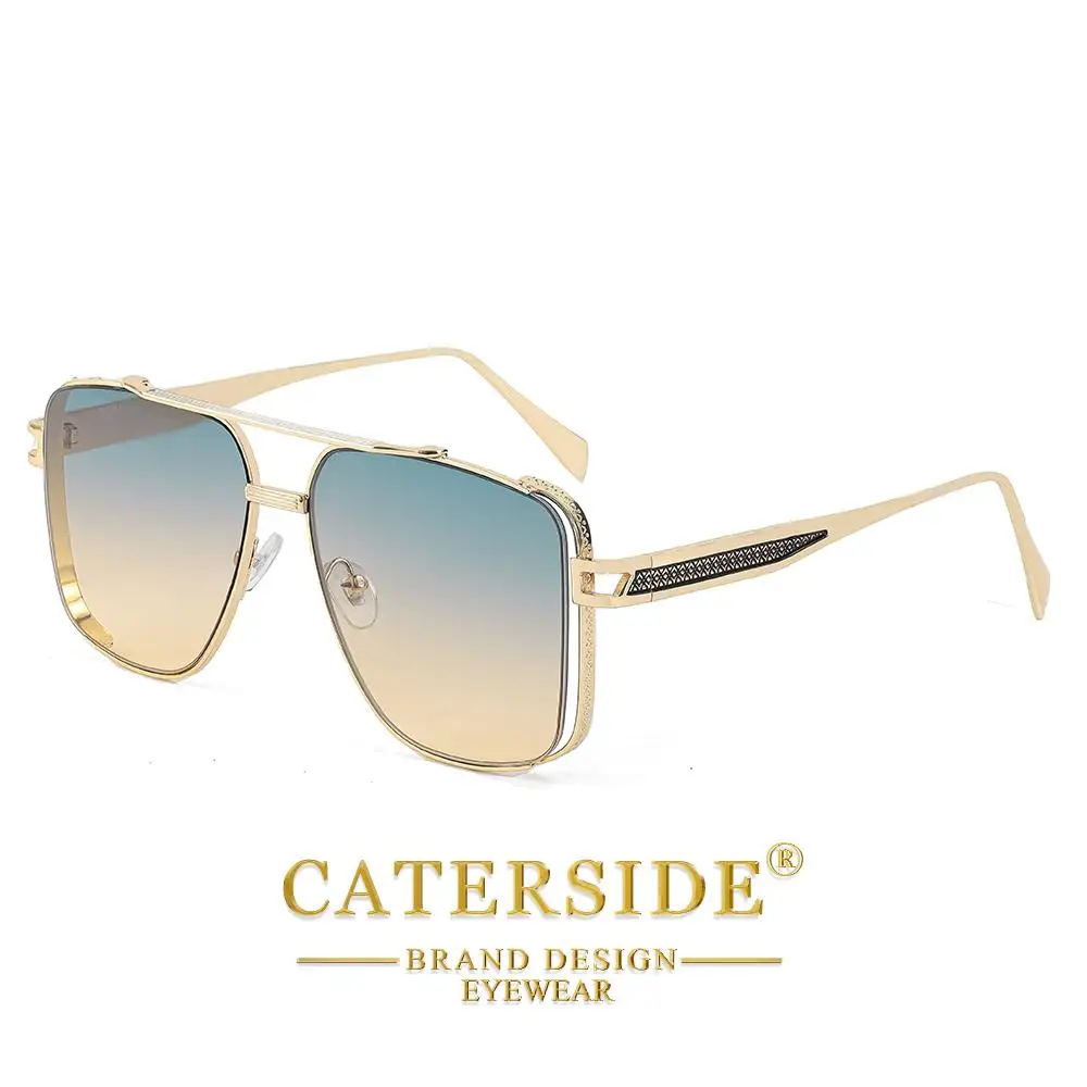 CATERSIDE Übergroße quadratische Sonnenbrille für Herren, Metallrahmen, flache Oberseite, Doppelbrücke, Pilotenbrille, Damen-Reise- und Fahrbrille – Detail 9