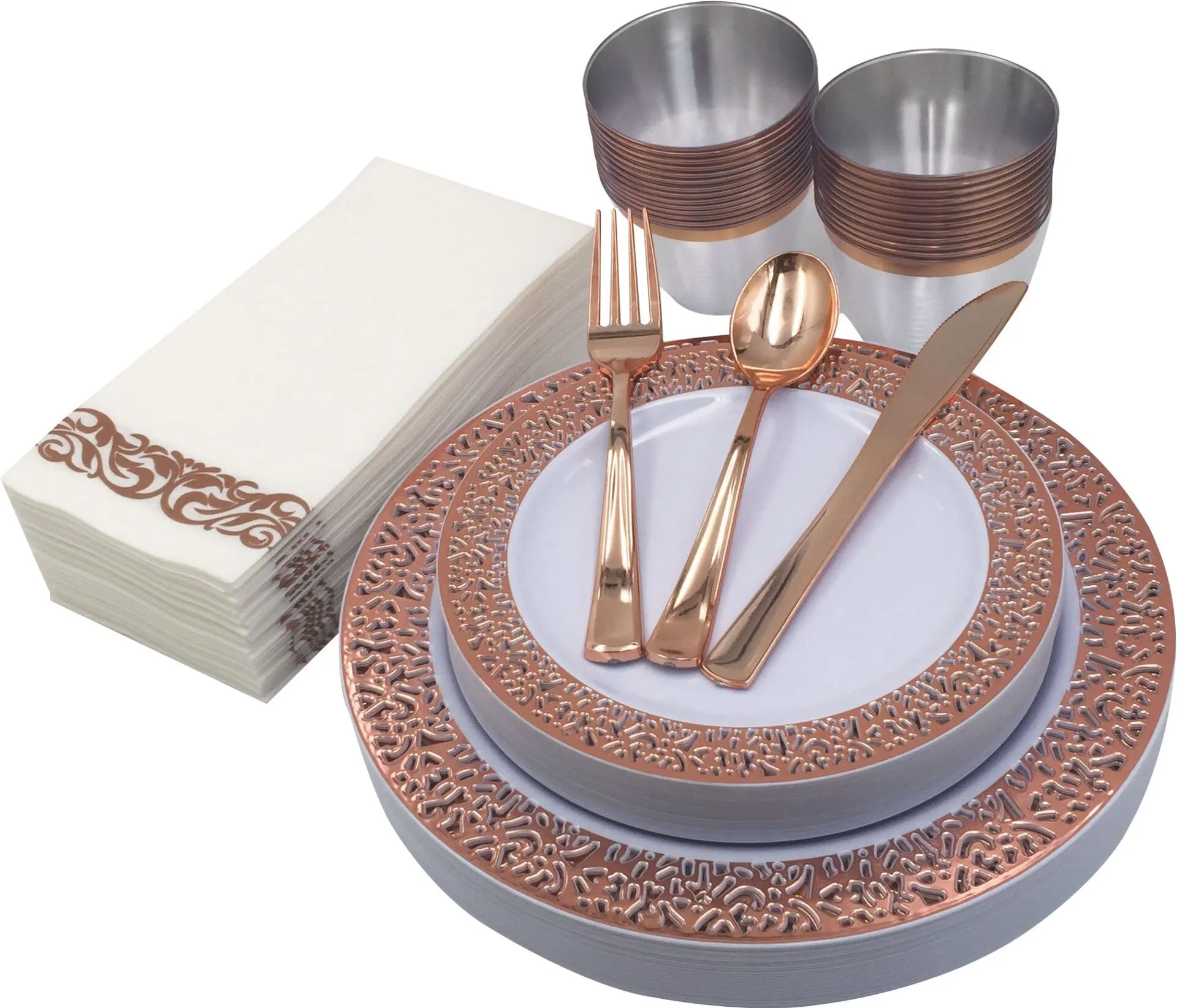 Rose Gold Party Disposable Tableware Set Plastic Plate Cups Paper Birthday Wedding Bachelorette Party Decoration Baby Shower New