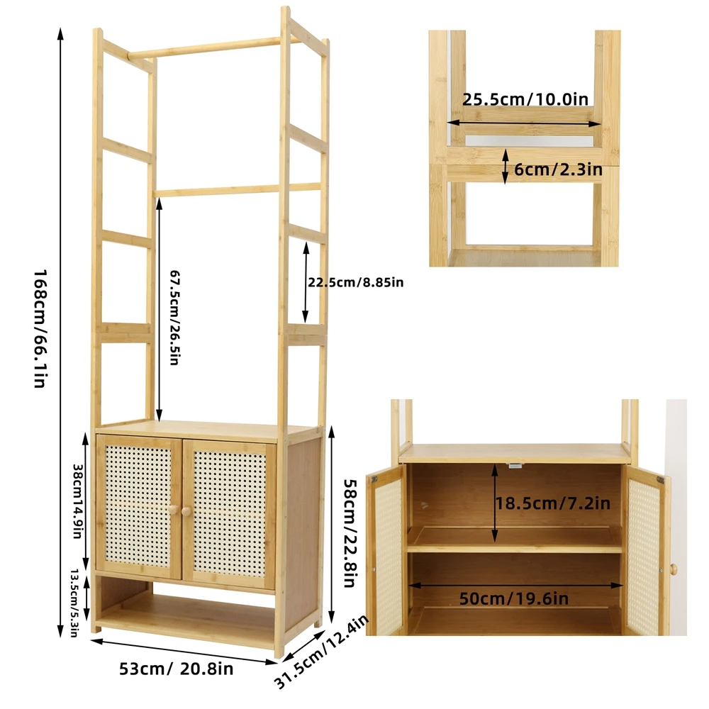 Free Standing Bamboo Clothes Rack Garment Coat Stand Shoe Storage Cabinet Shelf — view 2