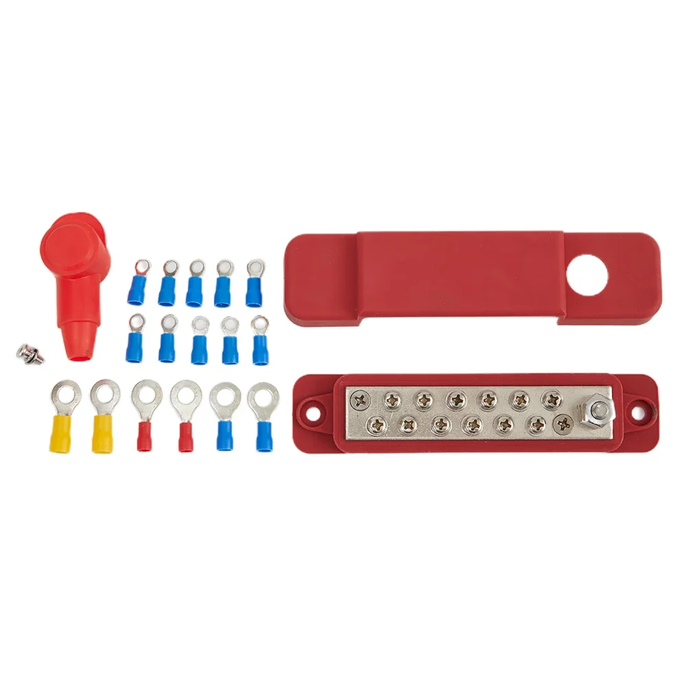 Accessories New Replace Terminal Block For Car 180A 12V DC Bar Power Busbar Bus Zinc Alloy 12 Point Pair Black Red