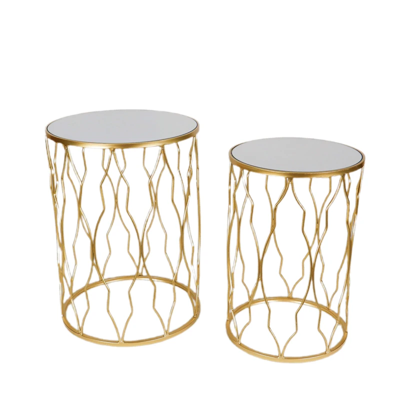 Nordic Style Coffee Tables Set Of 2 With Mirror Top Tray Rattan Modern Iron Ending Decor Set Tables
