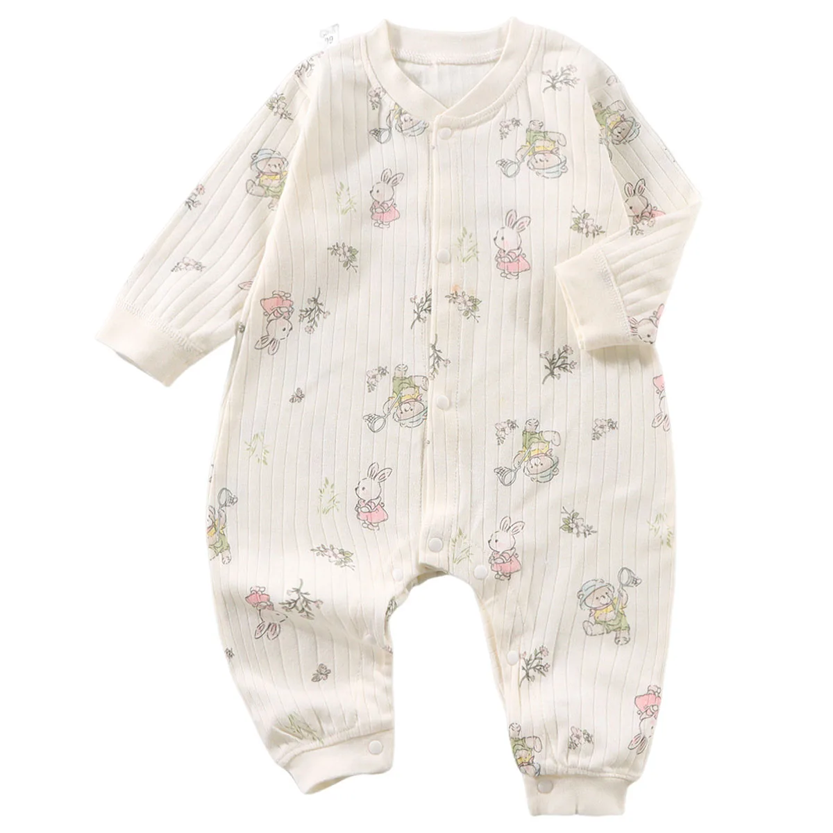 Baby Cartoon Print Long Sleeve Romper, Newborn Infant Ribbed Cotton Jumpsuit Multi-Color Baby Onesie for Spring Autumn