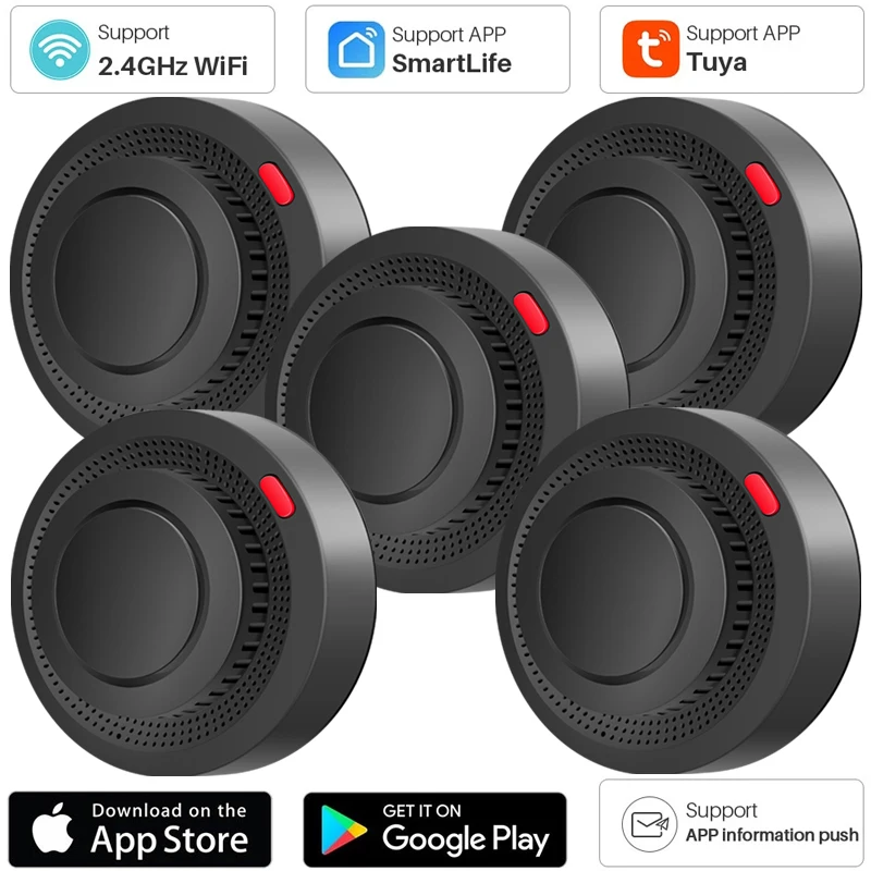 Tuya WiFi เครื่องตรวจจับควันไร้สาย Photoelectric Sensor Fire Alarm Home Kitchen Security System Smart Life App Alert Sound Alarm 1