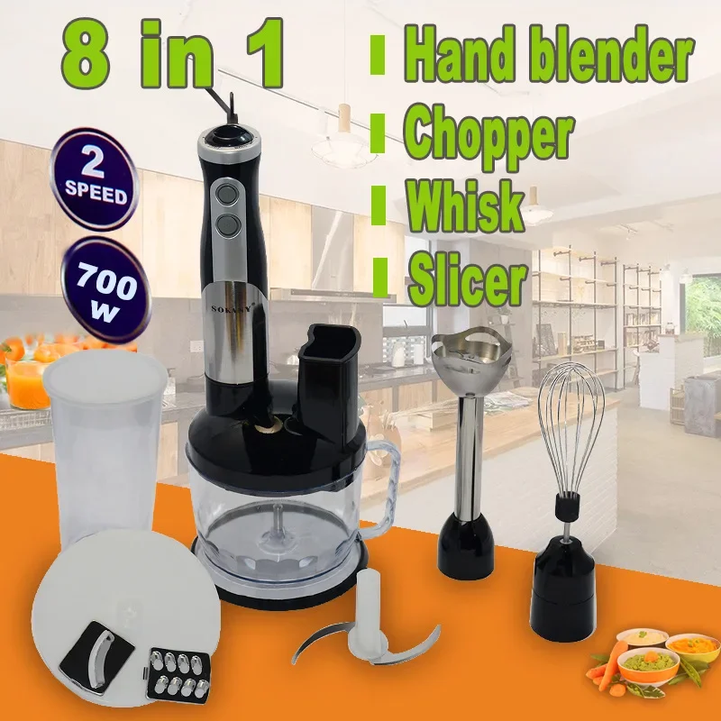 

Electric Stick Hand Blender 8 in 1 Handheld Mixer 700W 220V Stainless Steel Blade Vegetable Meat Immersion Egg Whisk Juicer