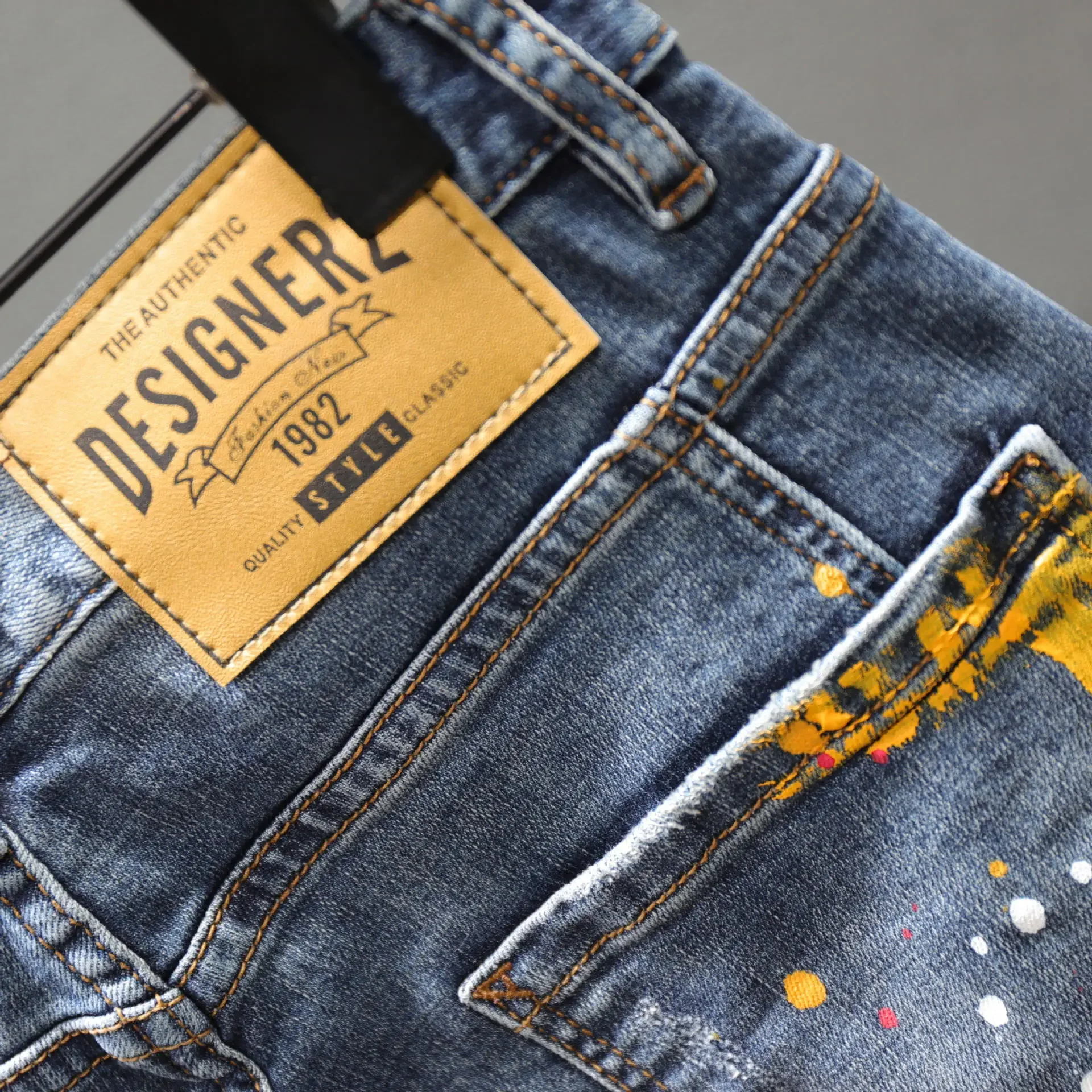 Men Fashion Denim Shorts Jeans New Summer Male Blue Ripped Jeans Shorts High Quality Man Paint Splash Technology Denim