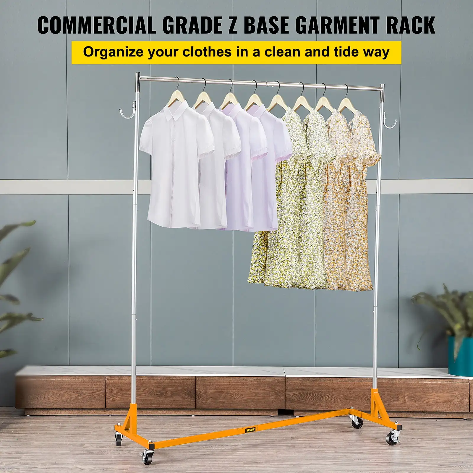 Rack, Industrial Grade Base Garment Rack, Height Adjustable Rolling Garment Rack, Sturdy Base Clothing Rack 2