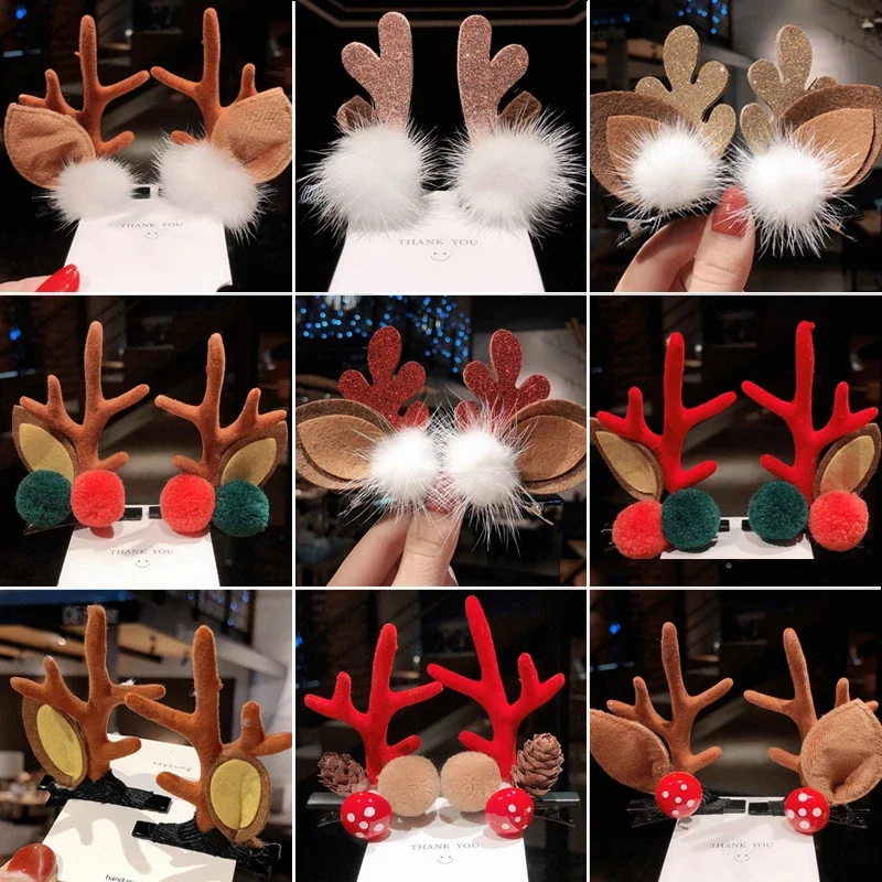Hair accessories 2pcs/Set Christmas Elk Ear Hair Clip Women Girl Santa Snowman Hairpin Xmas Party Barrettes For Kids Kawaii Cosplay Headwear