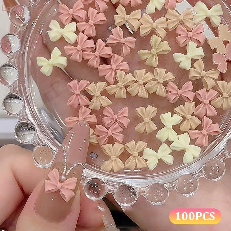 [L&P] 100개 믹스 크림 스타일 리본 네일 참 3D 오로라 리본 플랫백 젬 파츠 네일 아트 매니큐어 장식