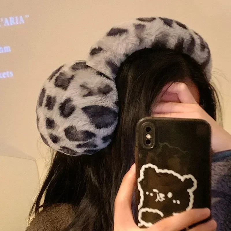 Women Fur Leopard Earmuffs Winter Thickened Warm Y2k Japanese JK Ear Cover Protection Cycling Earbags Y2k Accessories