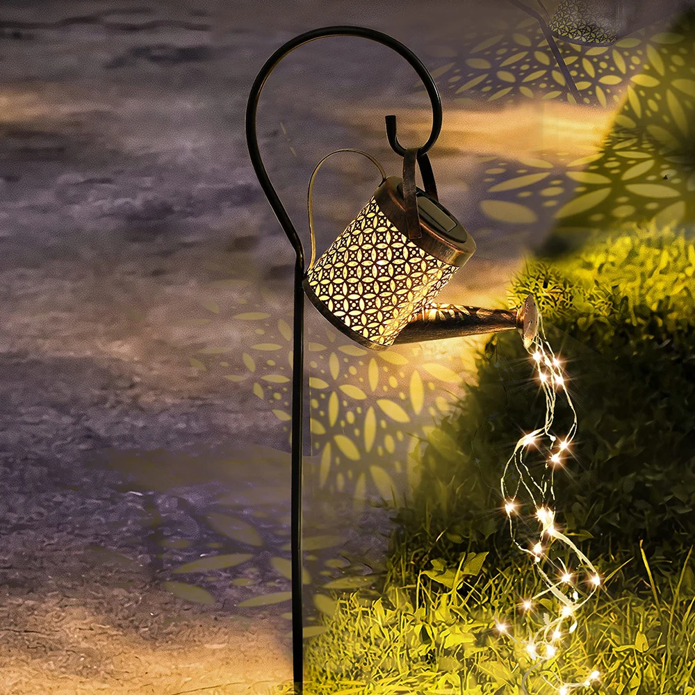 Solar Watering Can Light Hanging Kettle Lantern Light Waterproof Garden Decor Metal Retro Lamp for Outdoor Table Patio Lawn YarD solar bulb