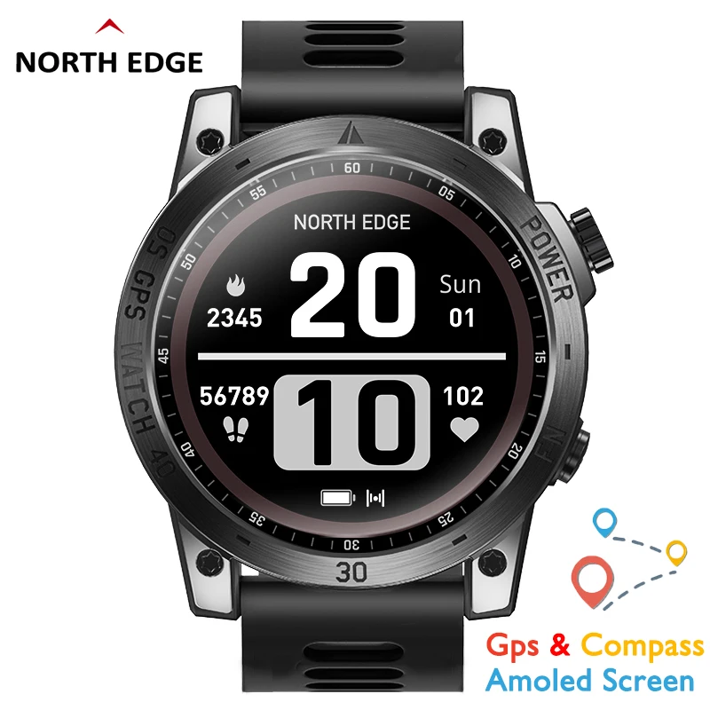 NORTH EDGE Orologio Sportivo Uomo In Fibra Di Carbonio - Impermeabile 50m, Doppio Fuso Orario, Sveglia, Nero