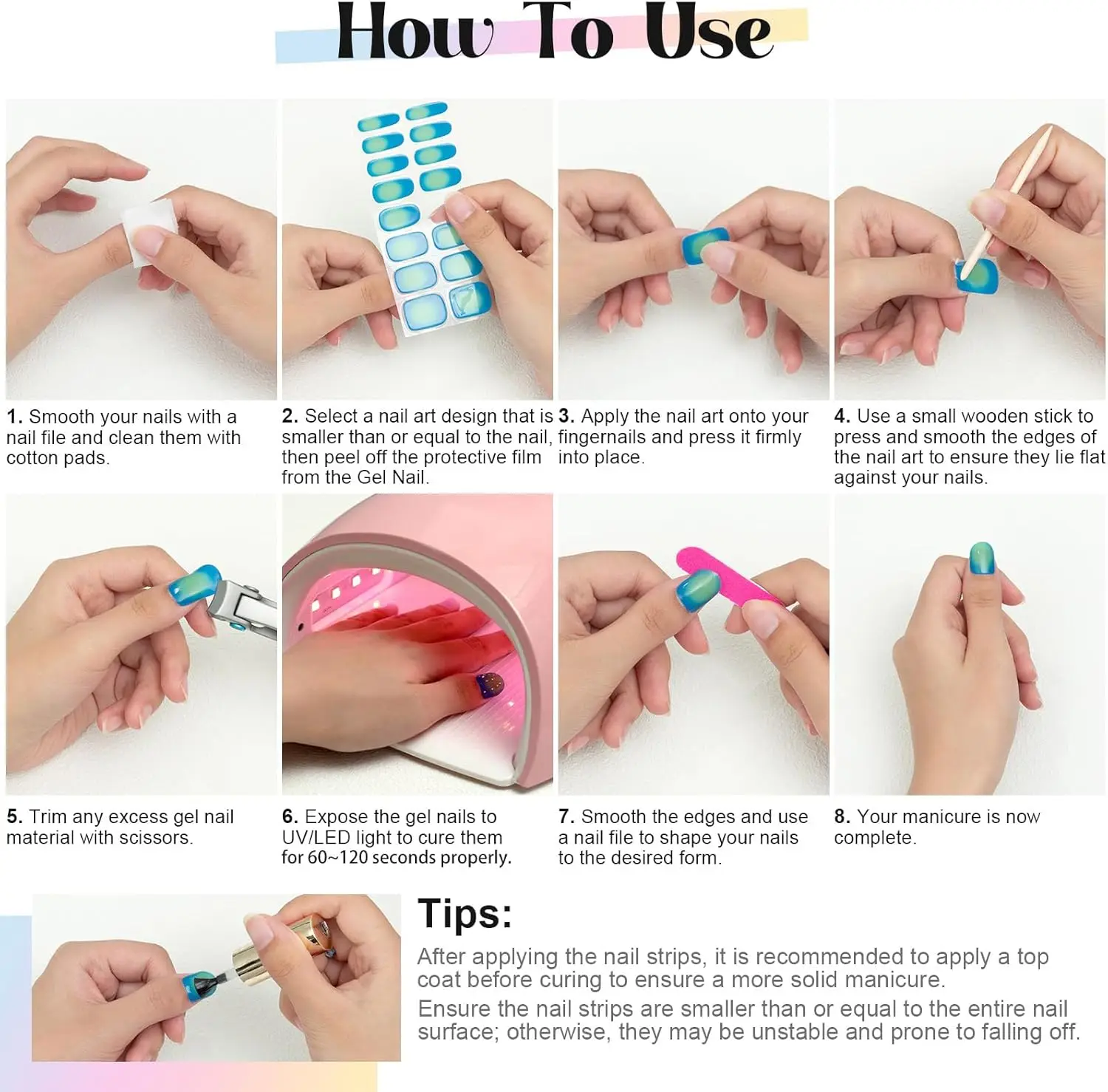 Semi Cured Gel Nail Strips with UV Lamp Gel Nail Polish Sealant Varnish Long-term Lamp Hardened and Firm 6Pcs/set For 30 Days