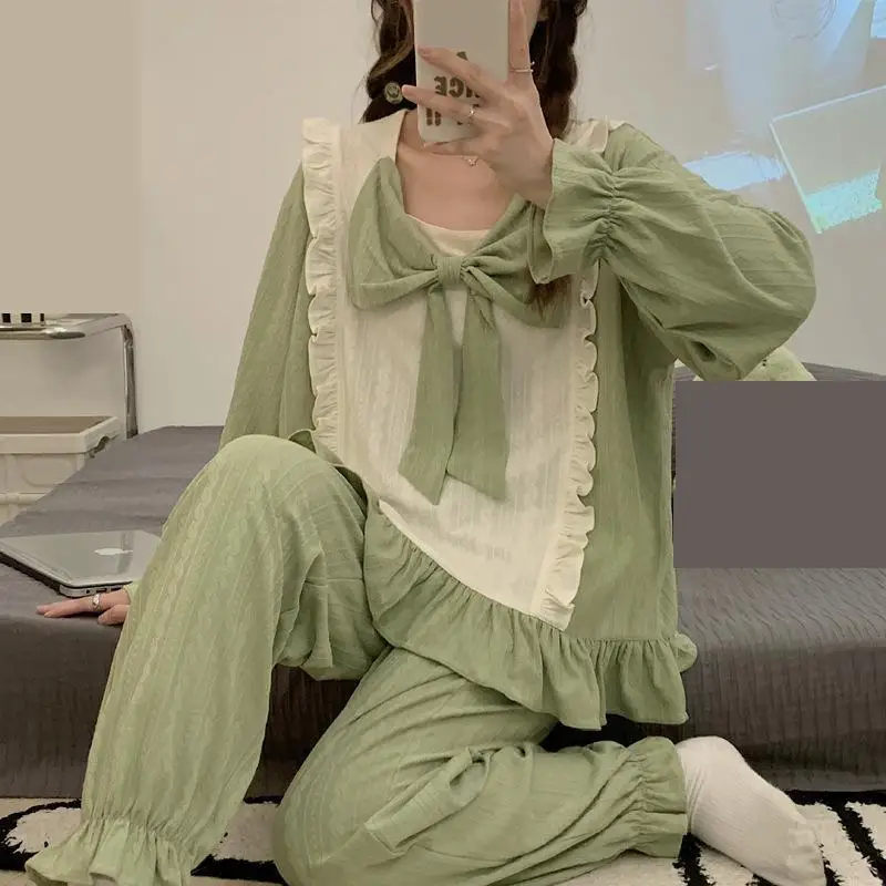

Two Piece Pajamas Set Women Sleepwear 2Pcs Long Sleeve Nightsuits Lingerie Autumn Pyjamas Sleep Suit Femme Negligee Homewear