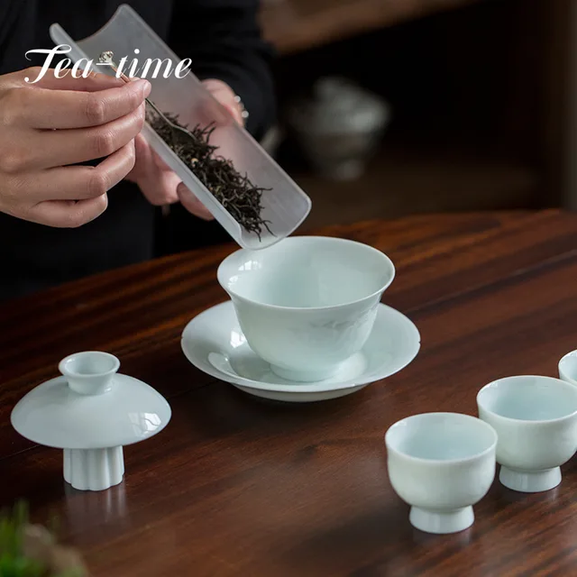 150 Ml Kézzel Készített Árnyék Celadon Tea Tureen Megkönnyebbülés Lotus Art Scalding Hand Grab Bowl Maker Ceramic Gaiwan Kung Fu Teakészlet - Image 6