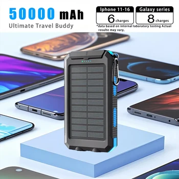 Banca solare da 50000 mAh con cavo integrato, alimentatore mobile universale leggero e di grande capacità per telefoni cellulari