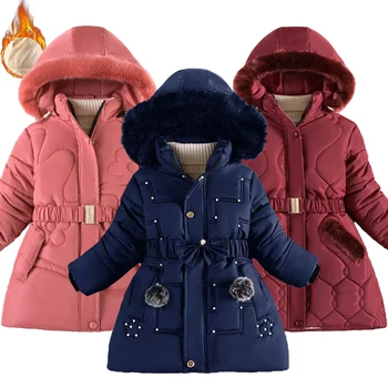 두꺼운 보온성 겨울 여아 재킷, 분리형 모자, 플러시 칼라, 후드 패딩 안감 코트, 어린이 생일 선물