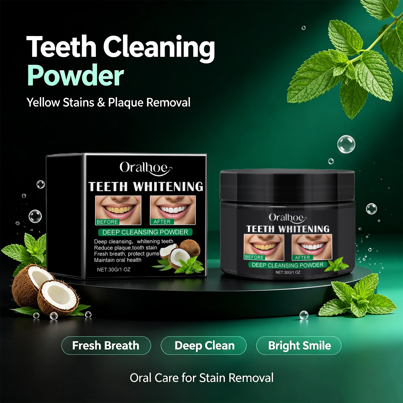 Polvere Sbiancante per Denti, Pulizia Profonda, Rimuove le Macchie Gialle, Alito Fresco, Migliora la Superficie dei Denti, Cura della Pulizia Orale - immagine 3