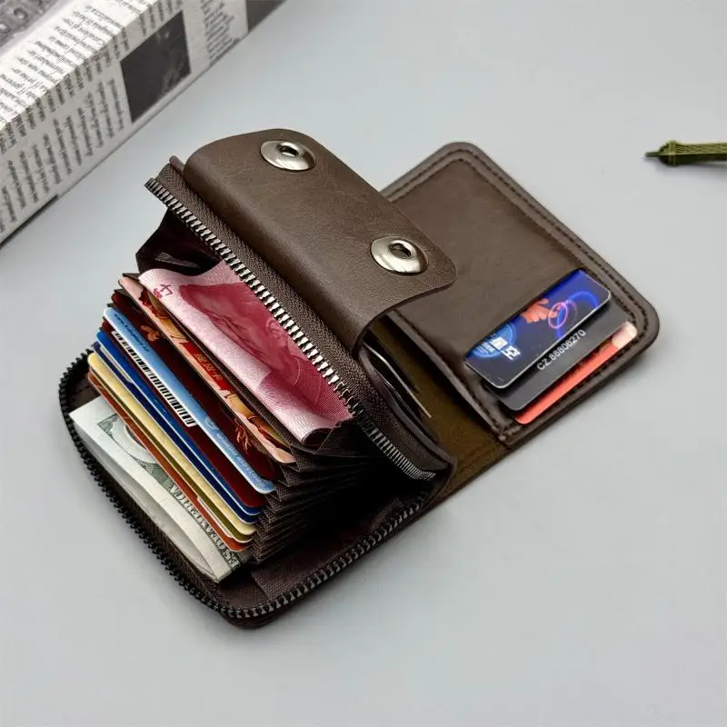 Portafogli Portatili Retrò da Donna in Morbida Pelle PU, Portamonete Multi-Card, Porta Biglietti da Visita, Borsa Corta con Cerniera per Carte - immagine 2