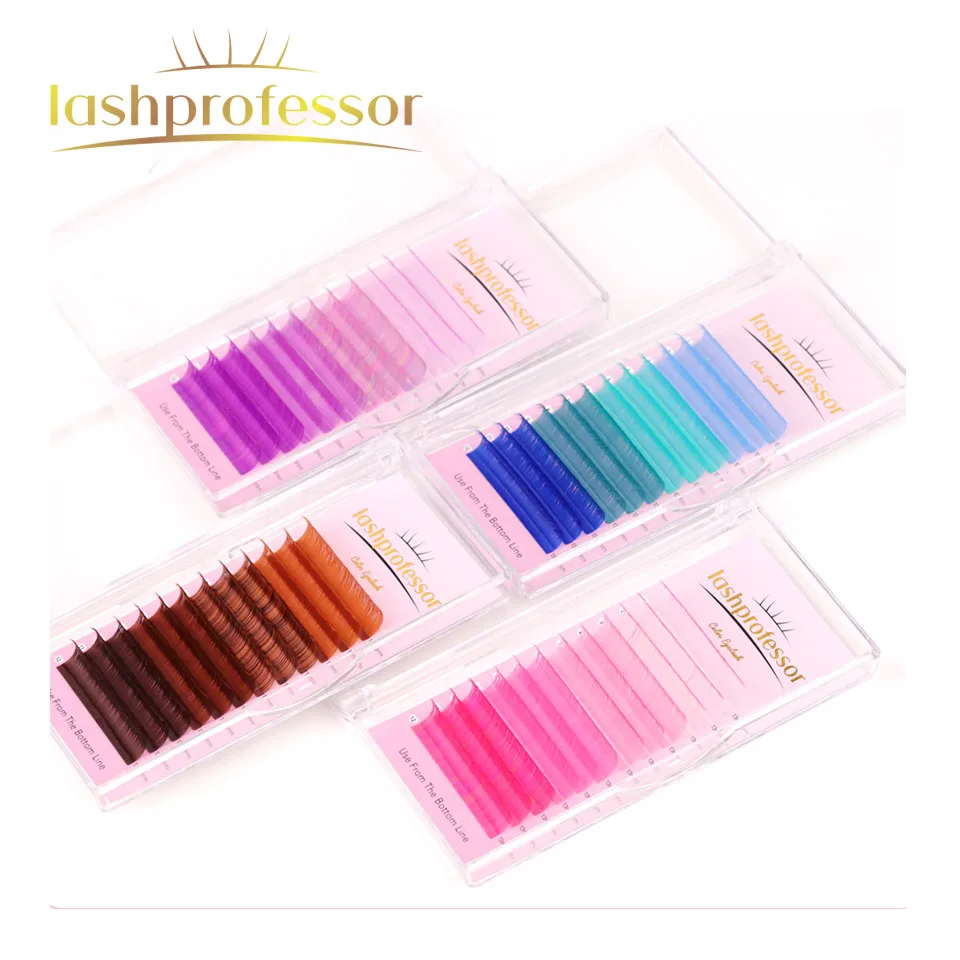 Lashprofessor Mix Color Eyelash Extension Individual Faux Mink Gradient Red Brown Green Purple Pink Colored Lashes Makeup Supply
