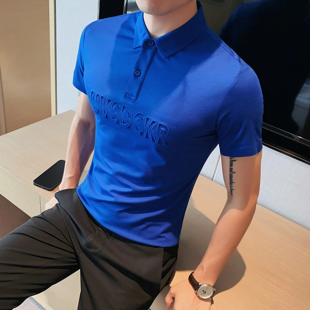 

Letter Printed Polo Shirts Men Short Sleeve T-shirts Slim Casual Lapel Business Social s Streetwear Tee Tops