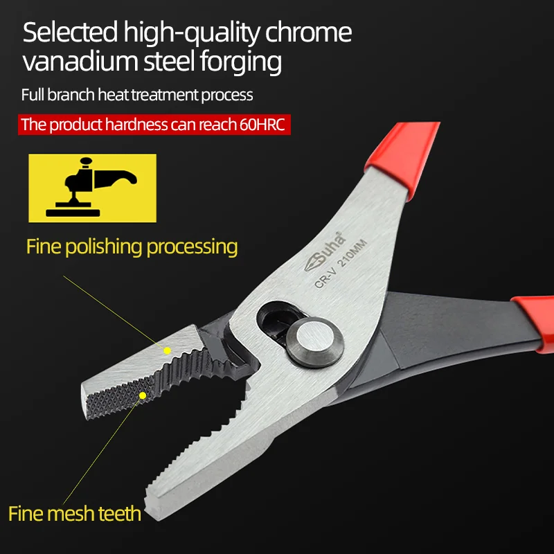 SUHA 8inch Adjustable CRV Slip Joint Pliers Multi Functional 360&deg; Reticulate Chromium Vanadium Steel Automatic Rebound Clamp Hand Tools Universal Pliers Multifunctional Pliers Multifunctional Tools