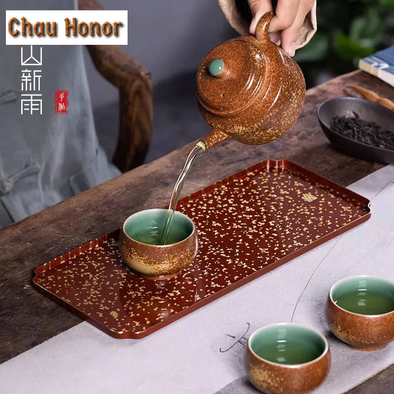 Pure Handmade Blue Gold Copper Pot Bearing Holder Aesthetic Dry Brew Table Tea Tray Plate Kung Fu Tea Cafes Supplies Craft