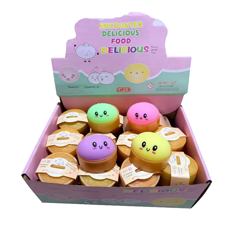 Charming Dumpling Squishy Stress Relief Toy with Bamboo Steamer Box – Slow Rebound Desk Decor Gift