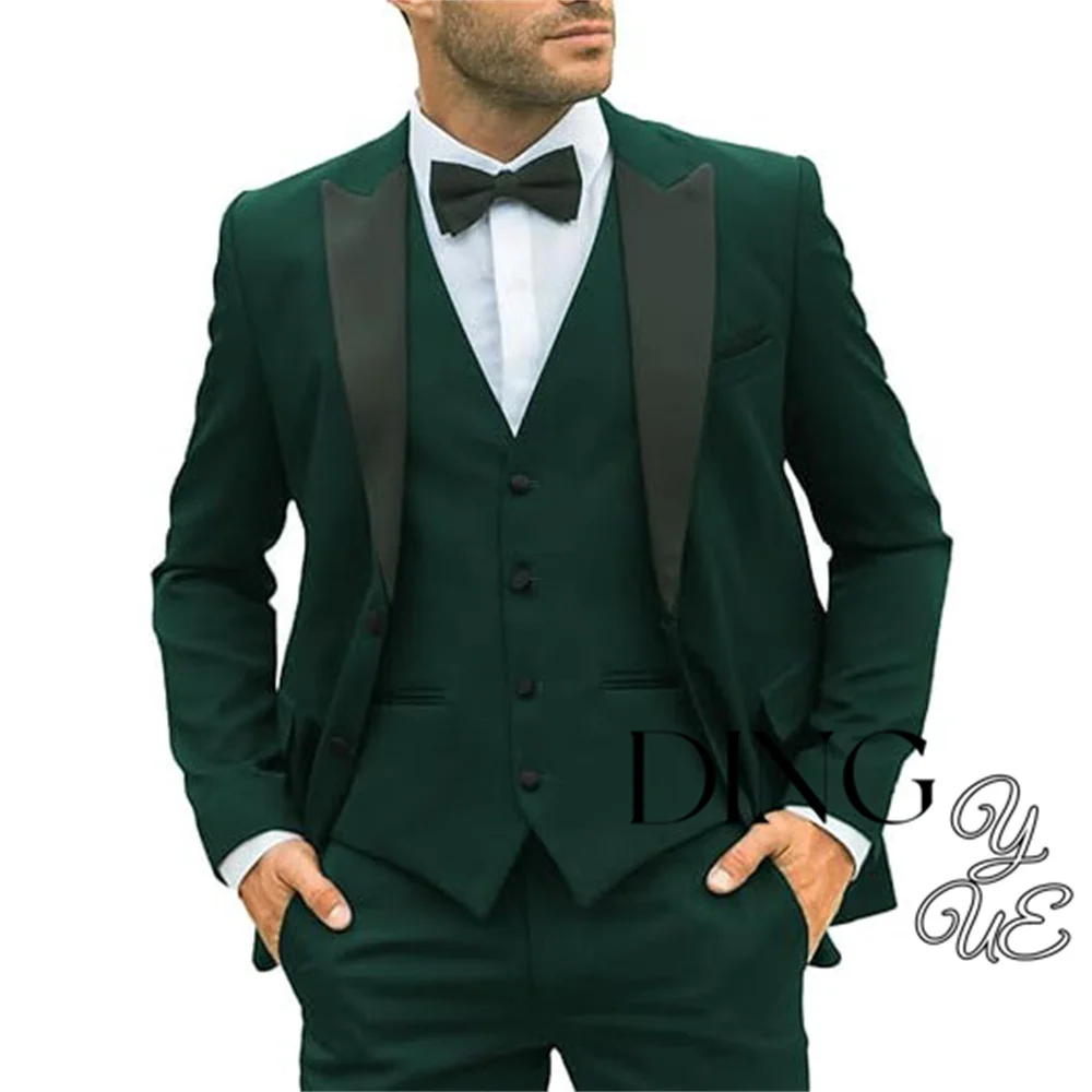Fashion Men's Suits Regular Fit 3 Piece Tuxedos Peak Lapel Blazer Vest Pants for Evening Party