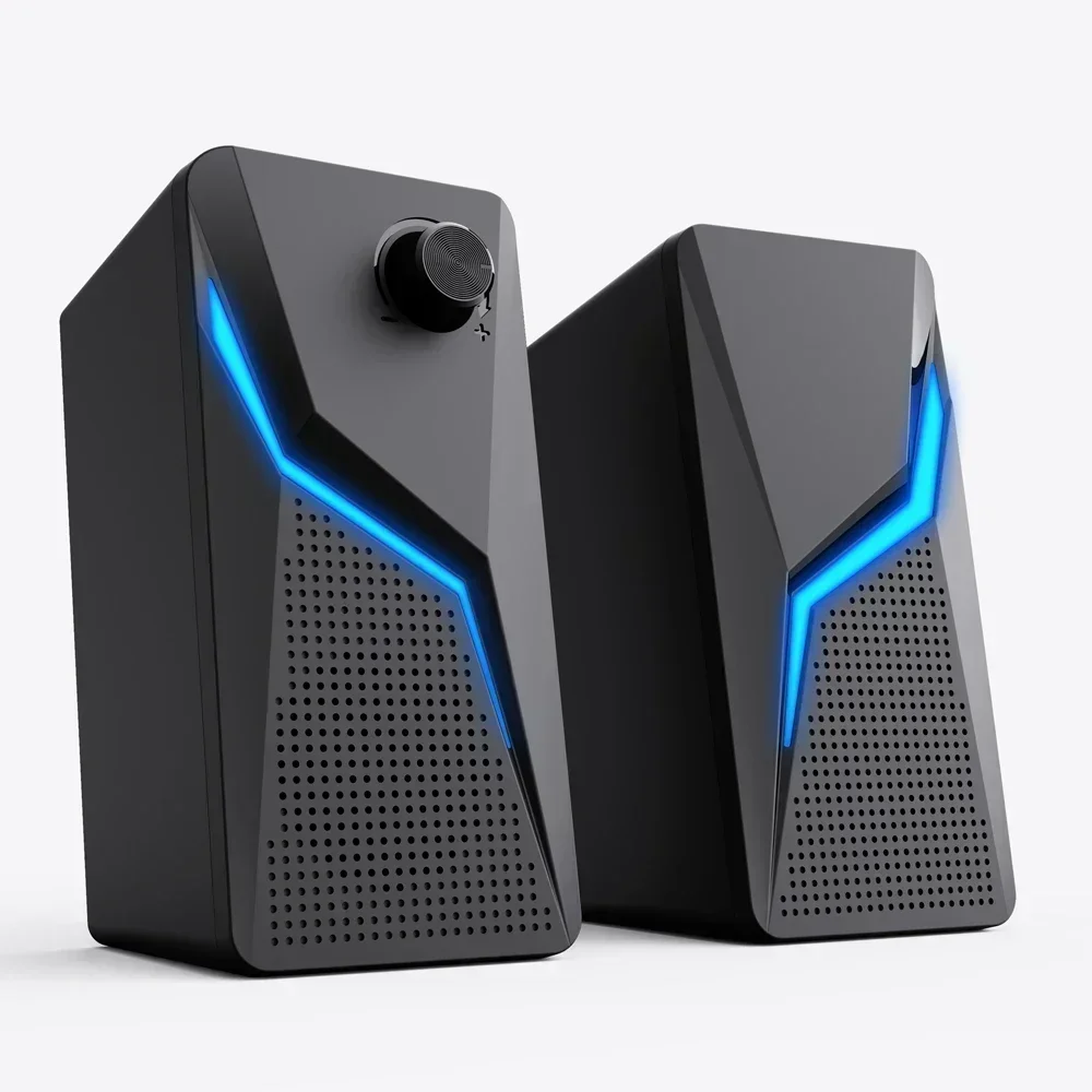 2.0 확성기 PC 사운드 스피커 LED RGB 박스 HIFI 스테레오 마이크 USB 유선 컴퓨터 게임 조명 강력한 저음