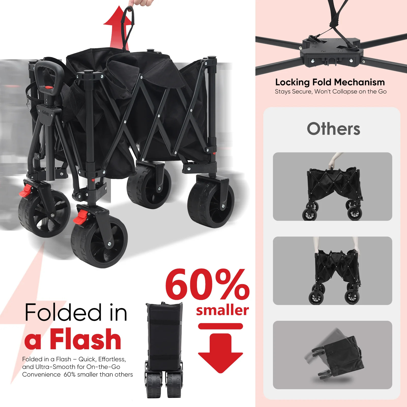 330LBS Collapsible Foldable Wagon Folding Cargo Cart 300L Heavy Duty Folding Utility Beach Garden Cart with All-Terrain Wheels