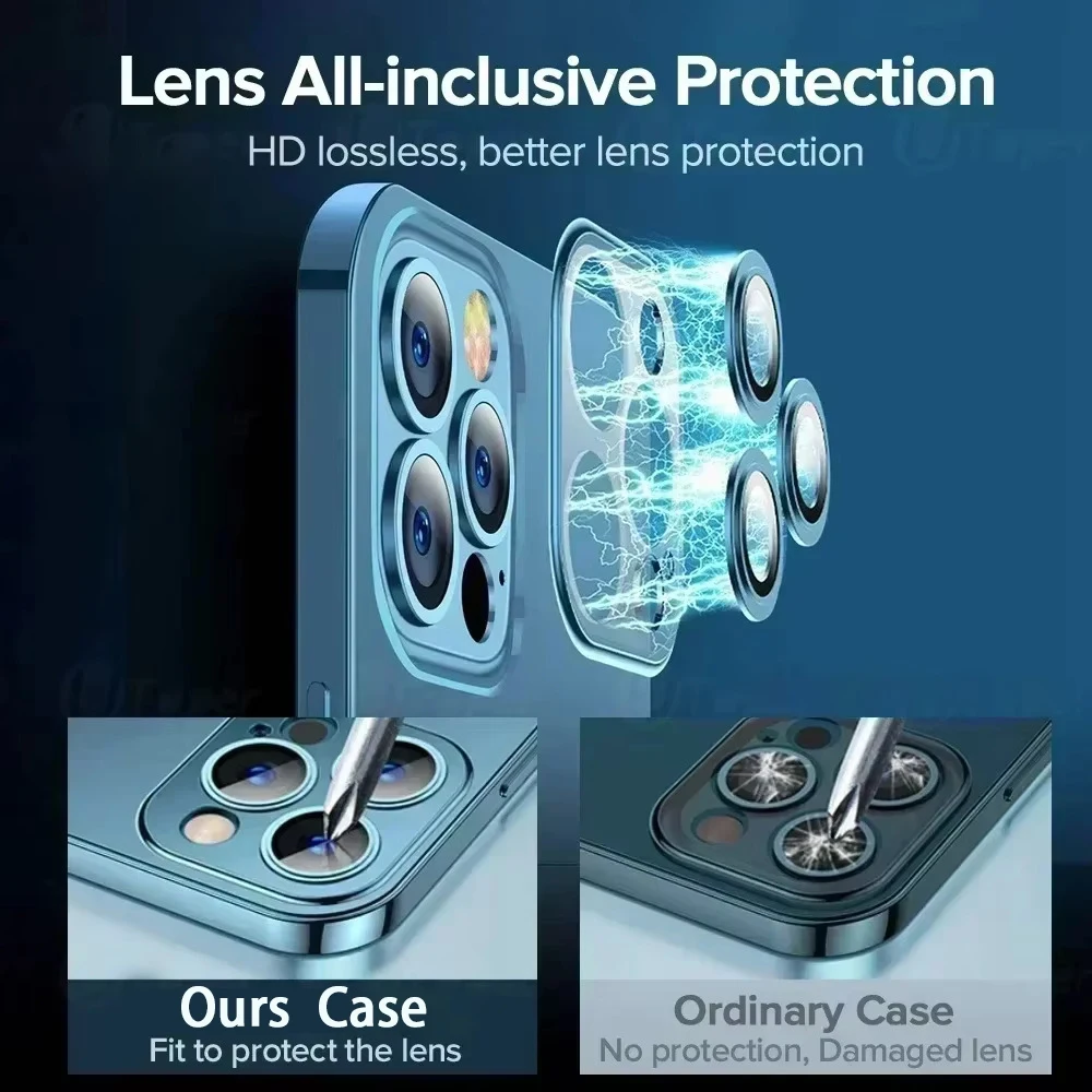 High Quality Plating Clear Phone Case with Full Lens Protection - Soft TPU Shockproof Back Cover