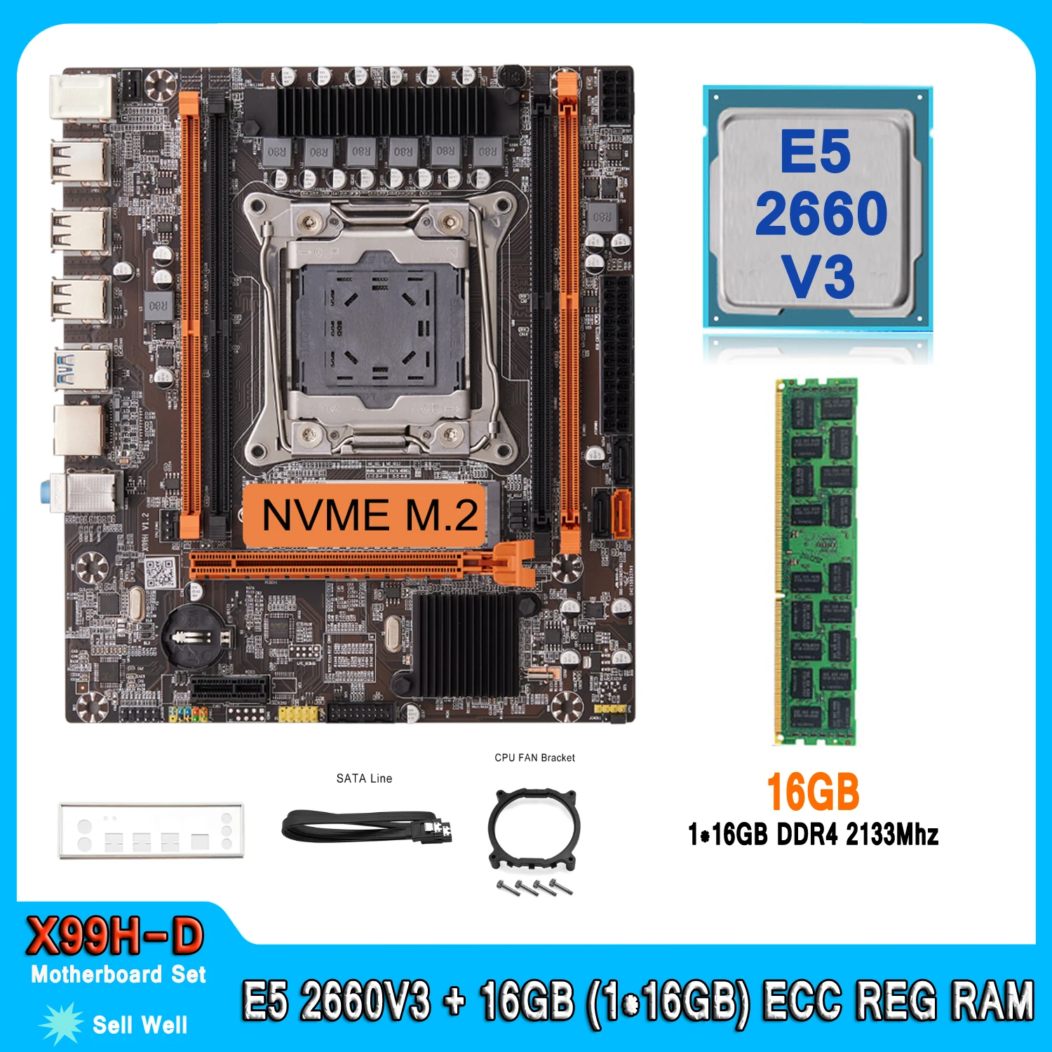 

Kit Xeon X99 Motherboard with E5 2660 V3 and 16GB(1*16GB) DDR4 2133MHz RECC Memory LGA2011-3 Combo Set X99 E5 2660V3 Motherboard