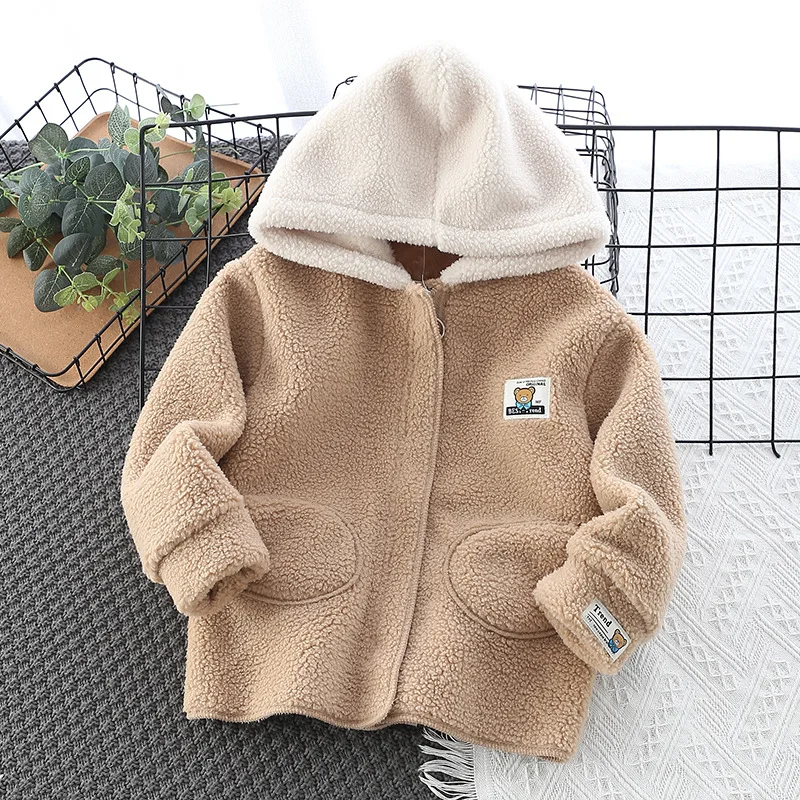 IYEAL 아동용 봄 중간 길이 윈드브레이커 재킷 플리스 후드 가디건 가을 겨울 따뜻한 플리스 두꺼운 후드 따뜻한 상의