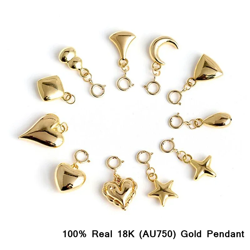 

Real 18K Gold Heart Necklace Pendant Pure AU750 Spring Buckle DIY Bracelet and Foot Chain Accessories for Women Fine Jewelry
