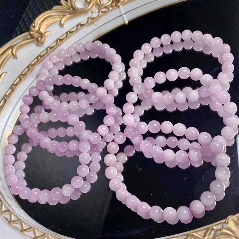 

7.8MM Natural Kunzite Bracelet Elastic Women Stretch Lavender Color Stone Healing Gems For Girl Gifts Jewelry