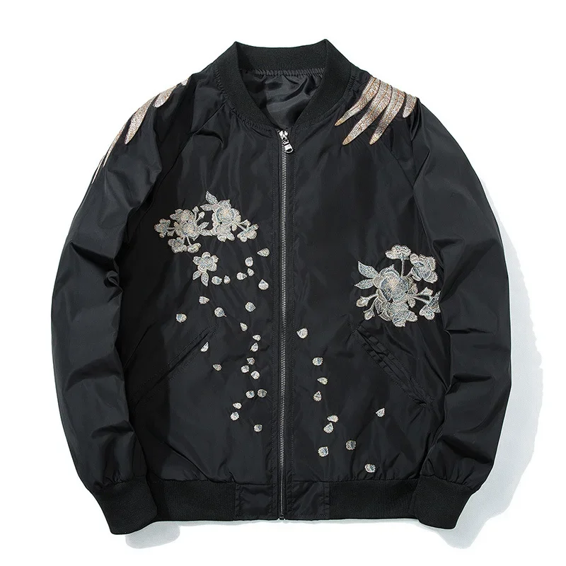 ジャケット・アウター embroidery design bomber jacket Japanese Embroidery Mens Jacket Coat Boys Hip Hop Streetwear