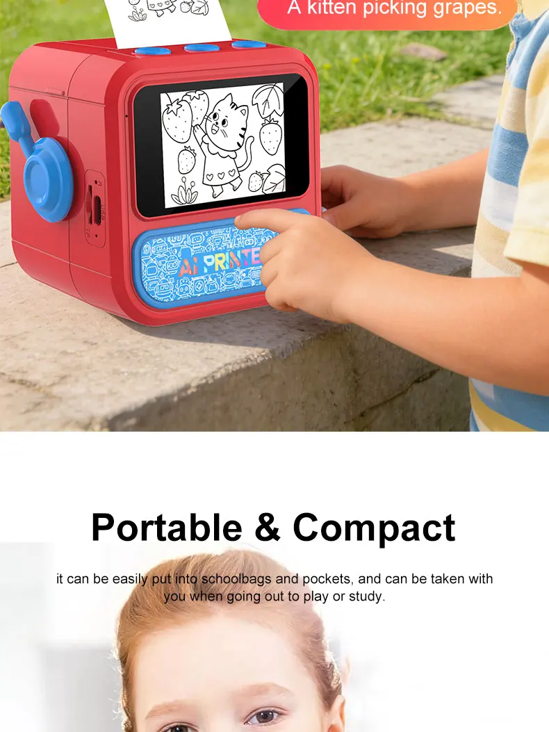 Smart AI Voice Mini Thermal Printer with Display Inkless Portable Sticker Maker 6 Modes for Home Office Study DIY Projects