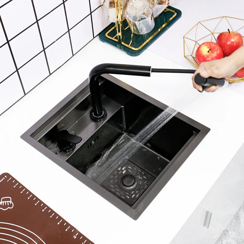 

Hidden Nano-stainless steel island bar hidden small single-slot household under-table basin with cover sink