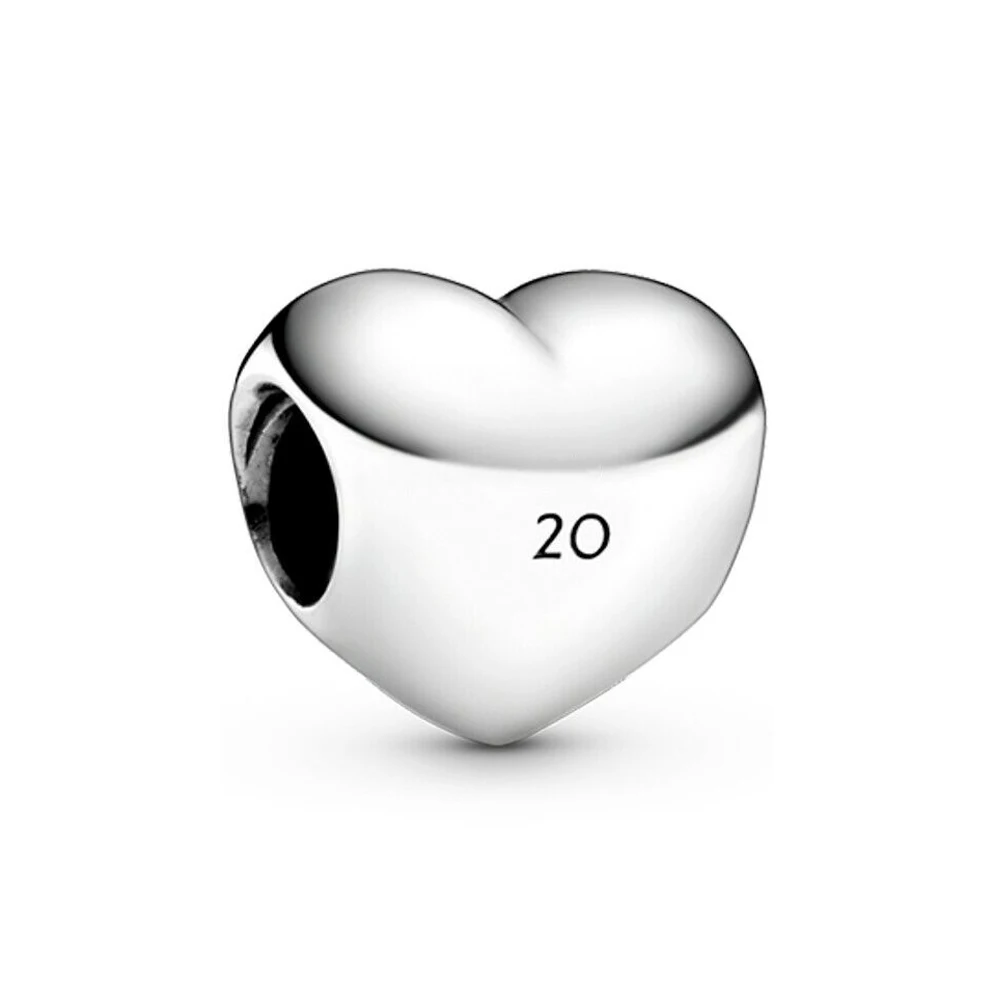 

2020 Authentic 925 Sterling Silver Bead 20th Anniversary Heart Charm Fit Pandora Women Bracelet Bangle Gift DIY Jewelry