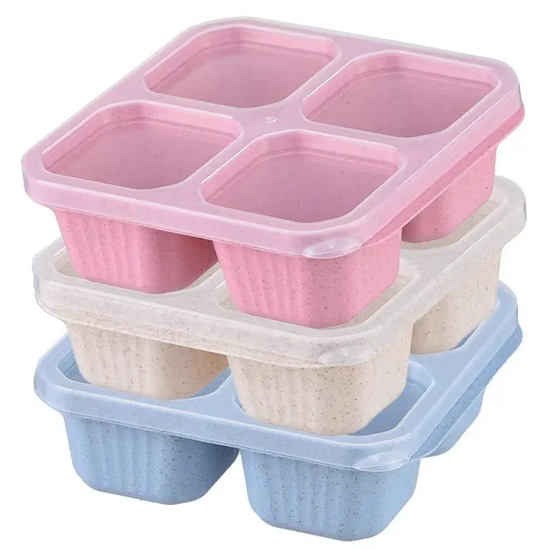 

4 Section Bento Snack Boxes Portable Food Container Reusable Lunch Box Home Kitchen Storage Accessories For Desserts Fruits