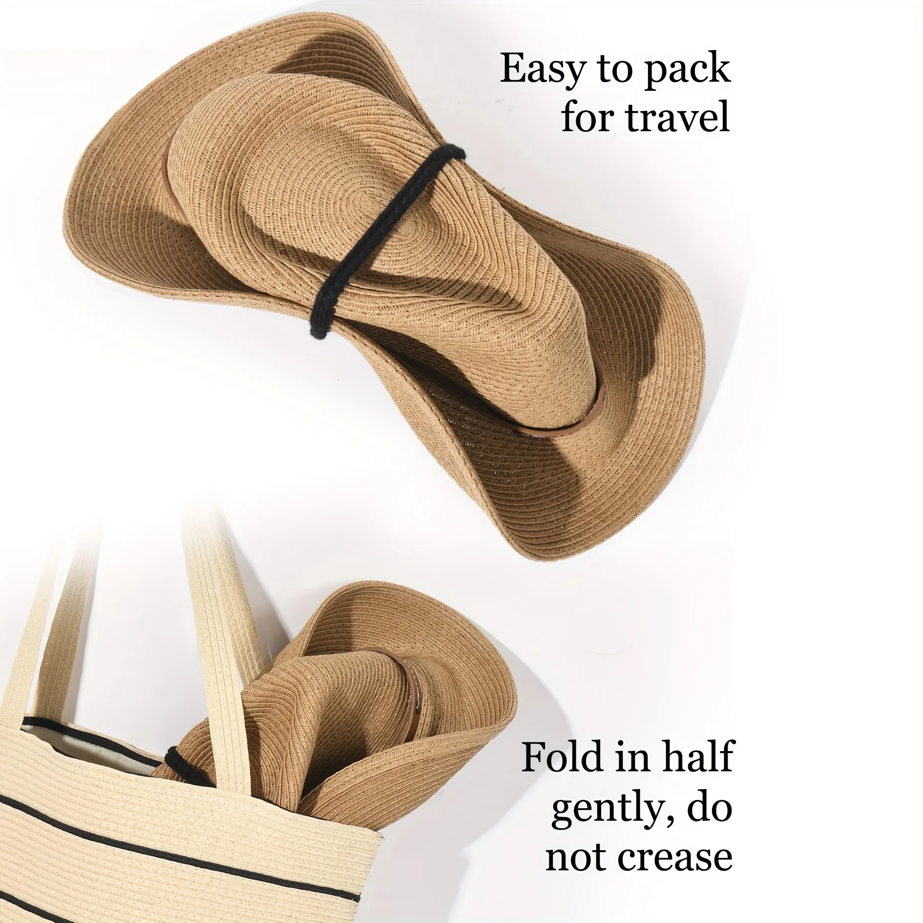 Western Cowboy Hat, Summer Beach Sun Hat, Foldable Summer Beach Travel Straw Hat, Beach Hat, Big Brimmed Hat