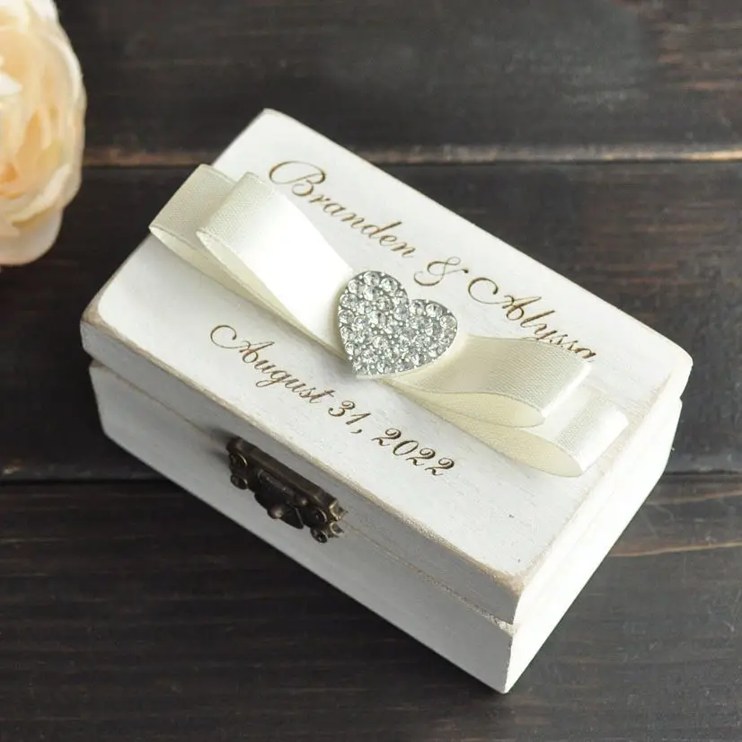 

Personalized Wedding Ring Box Custom Ring Bearer Box Proposal Wood Rings Holder Engraved Names and Date Engagement Wedding Gift