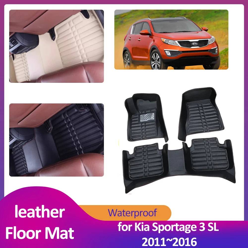 

Car Floor Mat for Kia Sportage 3 SL 2011~2016 2012 Waterproof Leather Foot Inner Liner Carpet Pad Custom Cover Rug Accessories