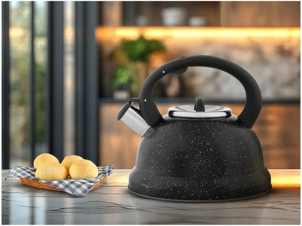 Chaleira Brinox Inox com Apito Preto Marble 2,7L Roma 3